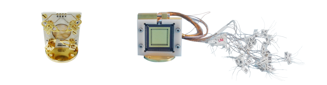 垂直四探针样品托(用于太阳能电池测试)(左)、84pin LCC样品托和42对低温双绞线(右).png